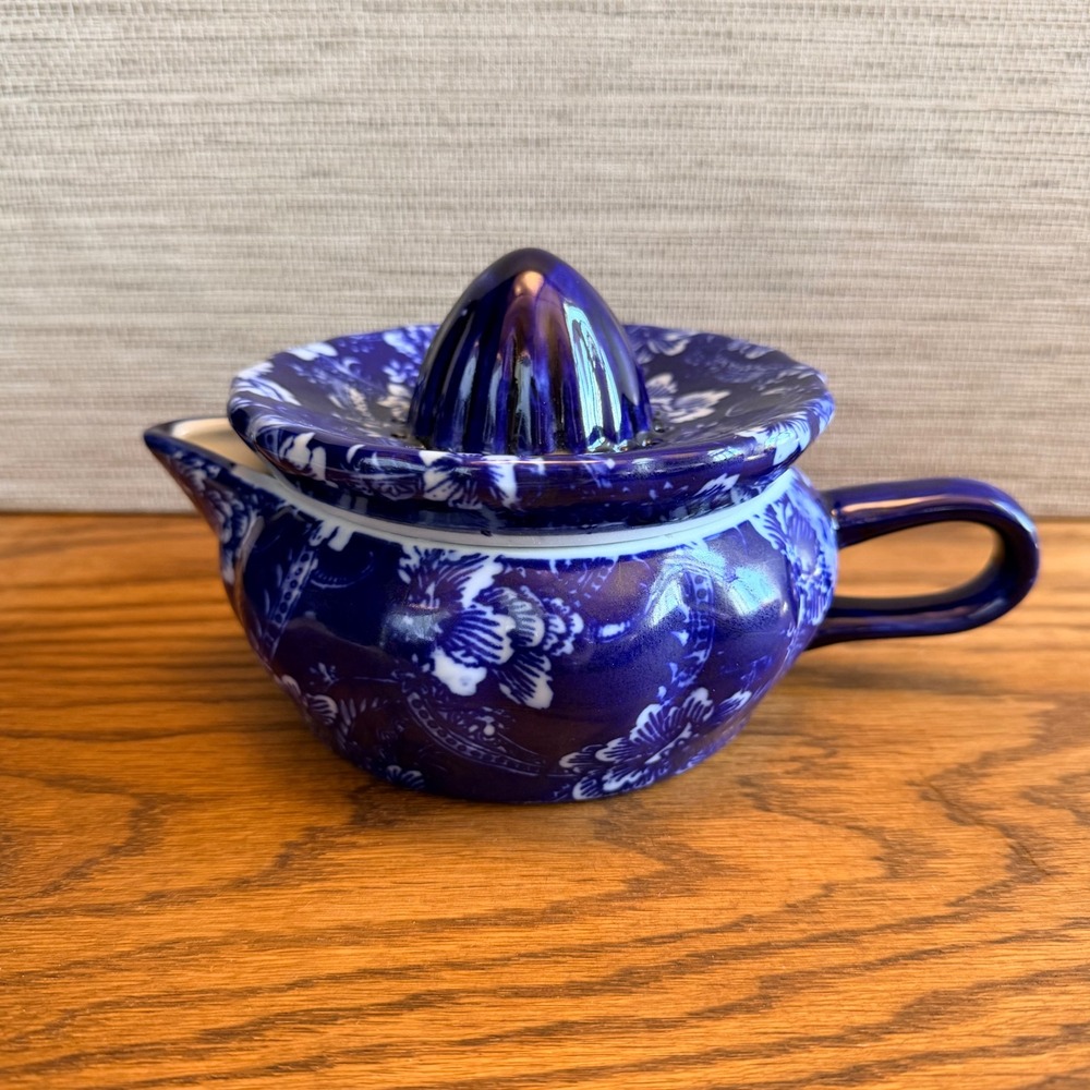 Victoria Ware Ironstone Flow Blue Style Juicer Reamer 2 Piece Set Floral 1990s